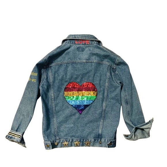 Jean Jacket Womens Small Blue Denim Medium Wash Button Front Custom Patches - Picture 5 of 10